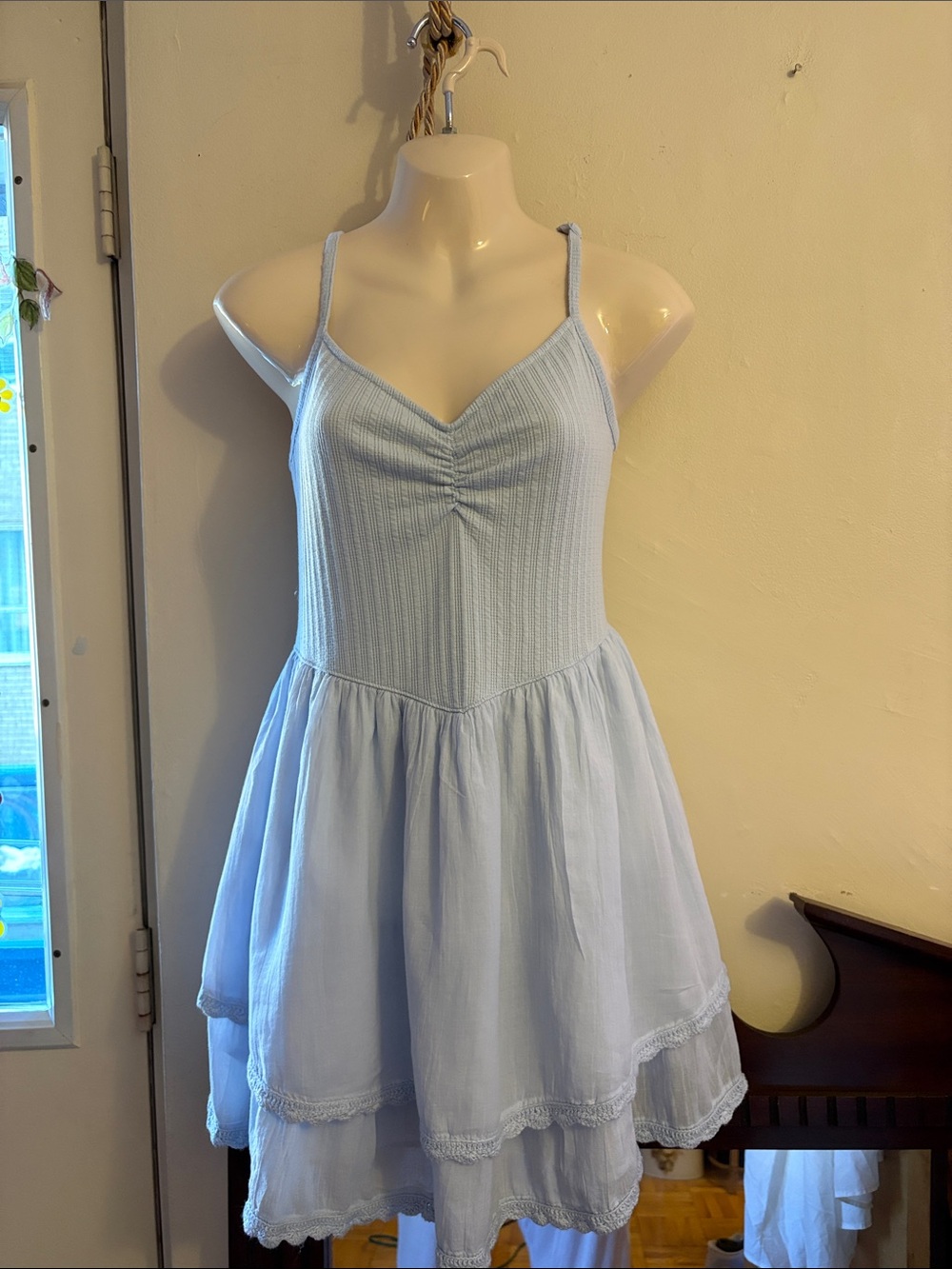 aerie Baby Blue Spaghetti Strap Mini Dress. Cotton